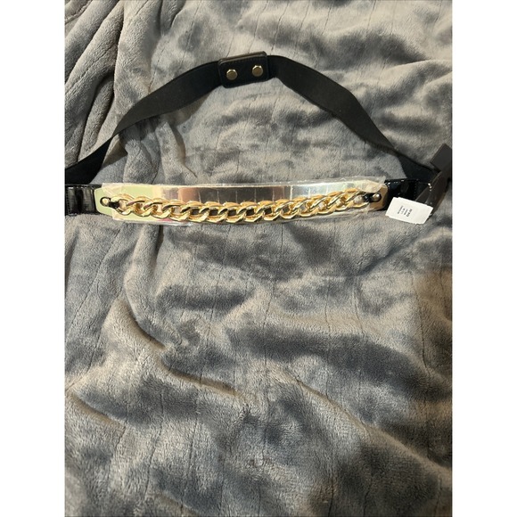 G by Guess Women's Wide Stretch Waist Belt Black Gold Chain Plate Cinch Large - Picture 1 of 6